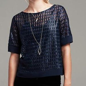 Geometric Mesh Short Sleeve Top in Navy Star